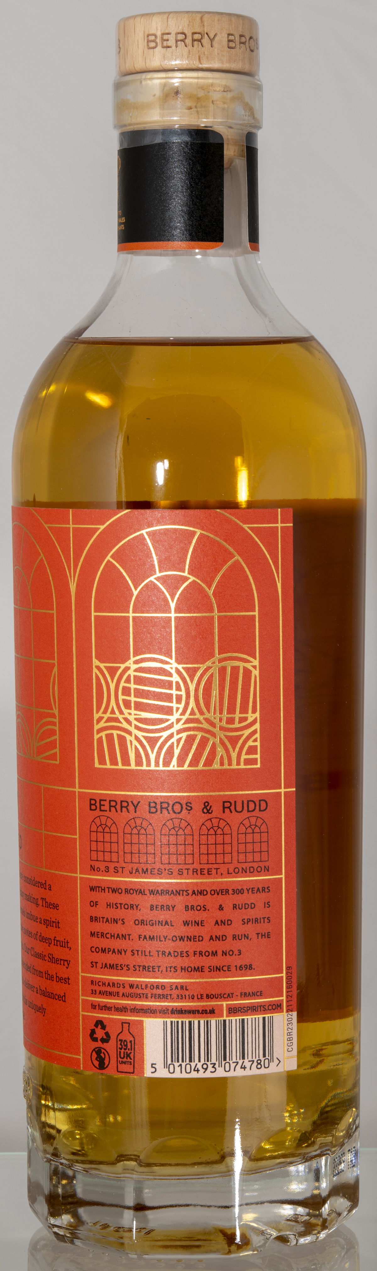 Billede: D85_8310 - Berry Bros and Rudd - Sherry Cask Matured - bottle back.jpg