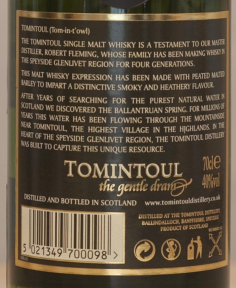 Billede: tomintoul with a peaty tang - bottle back label.jpg